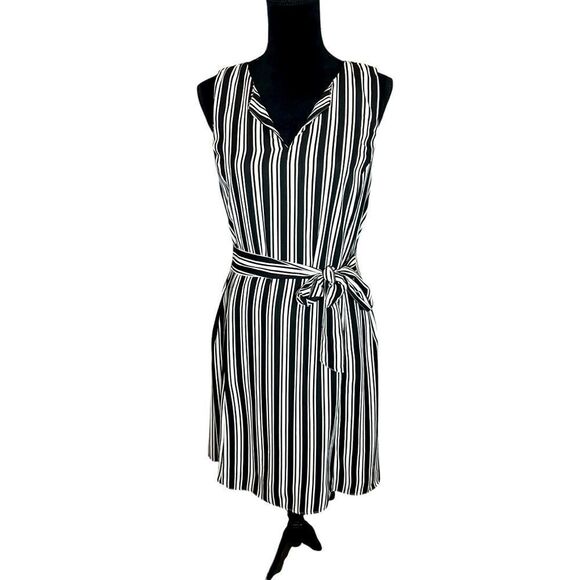 BANANA REPUBLIC STRIPED BLACK & WHITE SLEEVELESS ALINE DRESS WOMENS SIZE 10 - Picture 1 of 11
